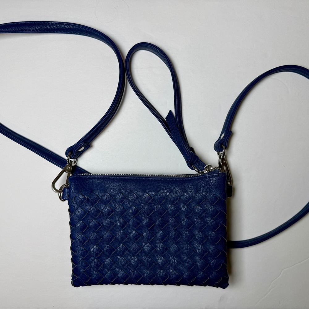 Navy Blue Textured Crossbody Bag with Adjustable Strap